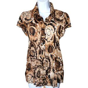 Women's Cato Sheer Accordion Split Sleeve Button Down Blouse Shirt Large Flowy